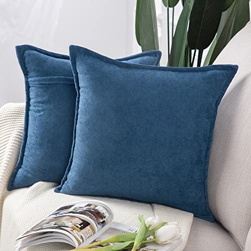 Madizz 2er Set kurzen Chenille Zierkissenbezüge weicher dekorativer Kissenbezug für Sofa, Schlafzimmer Kissenhülle Denim Blau 40x40 cm Quadrat von Madizz