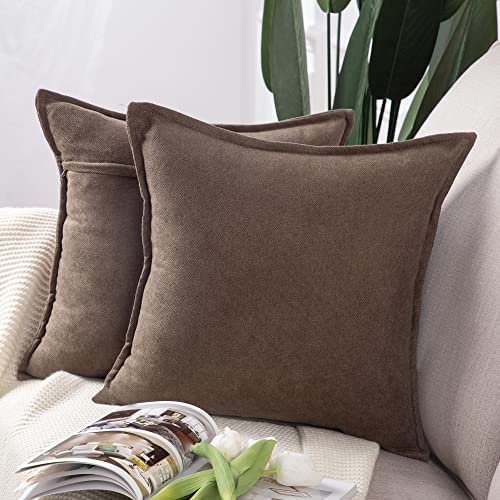 Madizz 2er Set kurzen Chenille Zierkissenbezüge weicher dekorativer Kissenbezug für Sofa, Schlafzimmer Kissenhülle Dunkelbraun 40x40 cm Quadrat von Madizz