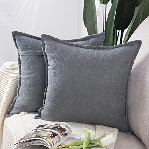 Madizz 2er Set kurzen Chenille Zierkissenbezüge weicher dekorativer Kissenbezug für Sofa, Schlafzimmer Kissenhülle Grau 30x50 cm Rechteckig von Madizz