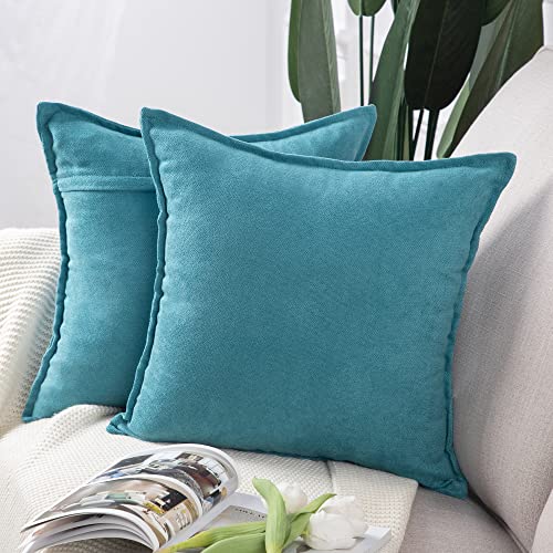 Madizz 2er Set kurzen Chenille Zierkissenbezüge weicher dekorativer Kissenbezug für Sofa, Schlafzimmer Kissenhülle Hellblau 40x40 cm Quadrat von Madizz