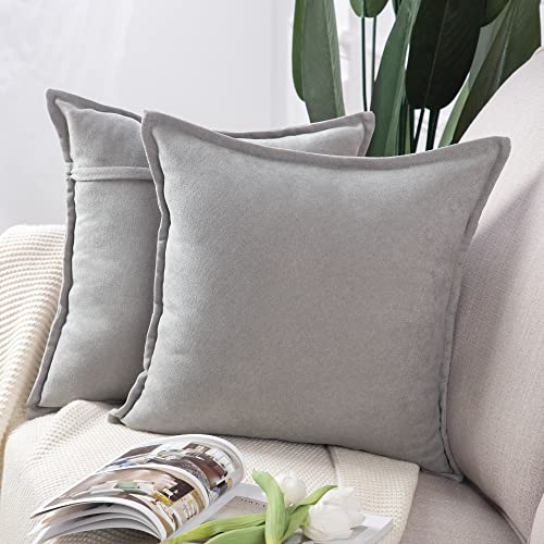 Madizz 2er Set kurzen Chenille Zierkissenbezüge weicher dekorativer Kissenbezug für Sofa, Schlafzimmer Kissenhülle Hellgrau 40x40 cm Quadrat von Madizz