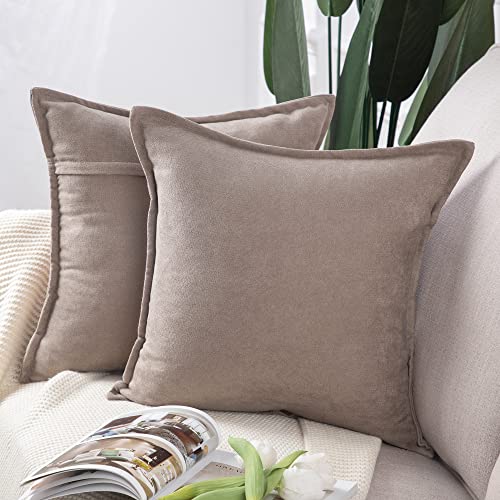 Madizz 2er Set kurzen Chenille Zierkissenbezüge weicher dekorativer Kissenbezug für Sofa, Schlafzimmer Kissenhülle Helltaupe 40x40 cm Quadrat von Madizz