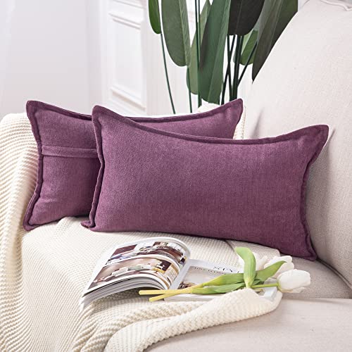 Madizz 2er Set kurzen Chenille Zierkissenbezüge weicher dekorativer Kissenbezug für Sofa, Schlafzimmer Kissenhülle Lila 30x50 cm Rechteckig von Madizz