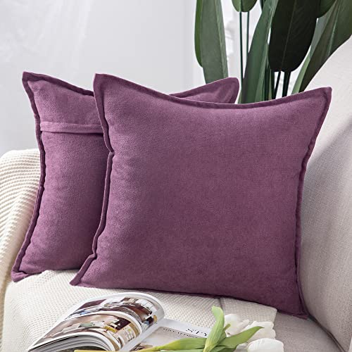 Madizz 2er Set kurzen Chenille Zierkissenbezüge weicher dekorativer Kissenbezug für Sofa, Schlafzimmer Kissenhülle Lila 40x40 cm Quadrat von Madizz