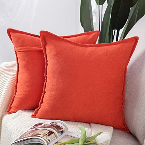 Madizz 2er Set kurzen Chenille Zierkissenbezüge weicher dekorativer Kissenbezug für Sofa, Schlafzimmer Kissenhülle Rötlich orange 50x50 cm Quadrat von Madizz