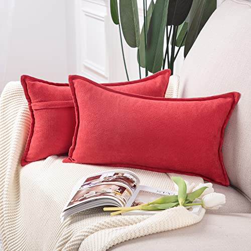 Madizz 2er Set kurzen Chenille Zierkissenbezüge weicher dekorativer Kissenbezug für Sofa, Schlafzimmer Kissenhülle Rot 30x50 cm Rechteckig von Madizz