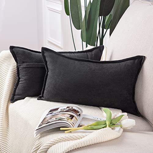 Madizz 2er Set kurzen Chenille Zierkissenbezüge weicher dekorativer Kissenbezug für Sofa, Schlafzimmer Kissenhülle Schwarz 30x50 cm Rechteckig von Madizz