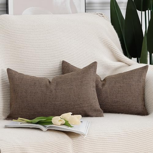 Madizz 2er Set Faux Leinen Kissenbezügen Weich Dekorative Kissenabdeckung für Sofa Schlafzimmer Kissenhülle Dunkelbraun 30x50 cm Rechteckig von Madizz