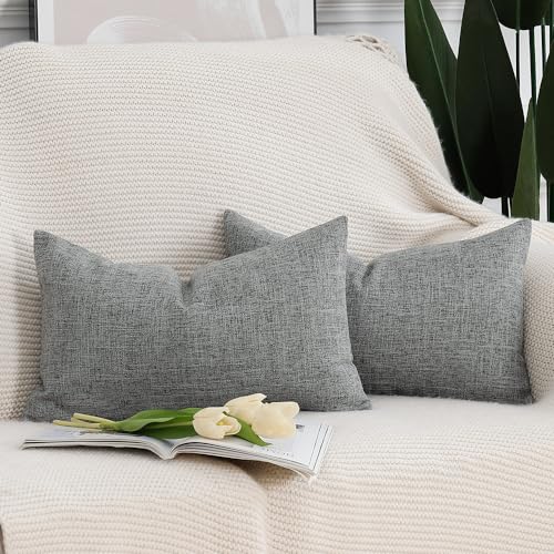 Madizz 2er Set Faux Leinen Kissenbezügen Weich Dekorative Kissenabdeckung für Sofa Schlafzimmer Kissenhülle Grau 30x50 cm Rechteckig von Madizz