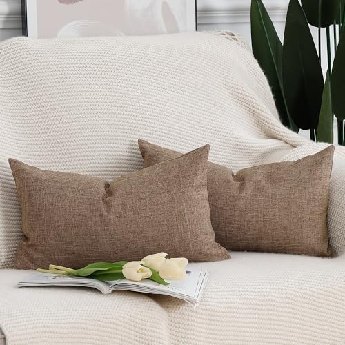 Madizz 2er Set Faux Leinen Kissenbezügen Weich Dekorative Kissenabdeckung für Sofa Schlafzimmer Kissenhülle Hellbraun 30x50 cm Rechteckig von Madizz