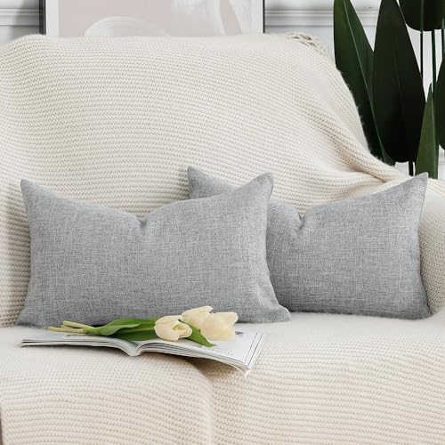 Madizz 2er Set Faux Leinen Kissenbezügen Weich Dekorative Kissenabdeckung für Sofa Schlafzimmer Kissenhülle Hellgrau 30x50 cm Rechteckig von Madizz