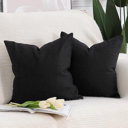 Madizz 2er Set Faux Leinen Kissenbezügen Weich Dekorative Kissenabdeckung für Sofa Schlafzimmer Kissenhülle Schwarz 45x45 cm Quadrat Madizz 2er Set Faux Leinen Kissenbezügen Weich Dekorative Kissenabdeckung für Sofa Schlafzimmer Kissenhülle Schwarz 45x45 cm Quadrat von Madizz