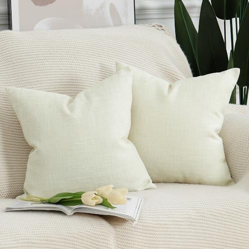 Madizz 2er Set Faux Leinen Kissenbezügen Weich Dekorative Kissenabdeckung für Sofa Schlafzimmer Kissenhülle Weiß 50x50 cm Quadrat von Madizz
