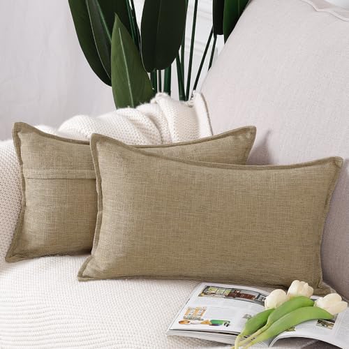 Madizz 2er Set Leinen Kissenbezügen Weiche dekorative Kissenbezüge für Sofa Schlafzimmer Kissenhülle Taupe 30x50 cm Rechteckig von Madizz