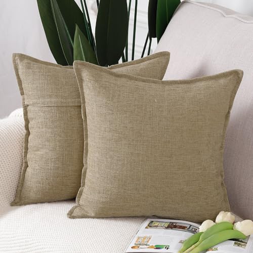 Madizz 2er Set Leinen Kissenbezügen Weiche dekorative Kissenbezüge für Sofa Schlafzimmer Kissenhülle Taupe 50x50 cm Quadrat von Madizz