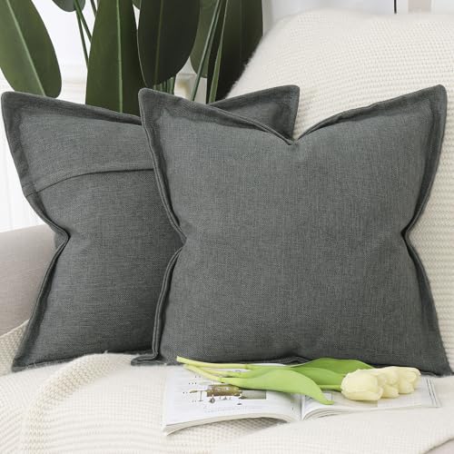 Madizz 2er Set Polyester Leinen Kissenbezügen mit breiter Kante Weiche dekorative Kissenbezüge für Sofa Schlafzimmer Kissenhülle Dunkelgrau 45x45 cm Quadrat Madizz 2er Set Polyester Leinen Kissenbezügen mit breiter Kante Weiche dekorative Kissenbezüge für Sofa Schlafzimmer Kissenhülle Dunkelgrau 45x45 cm Quadrat von Madizz
