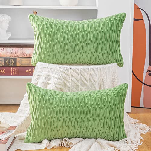 Madizz 2er Set Samt Dekorativ Zierkissenbezüge Luxus Stil Kissenbezug für Sofa für Schlafzimmer Apfelgrün 30x50 cm Rechteckigig von Madizz