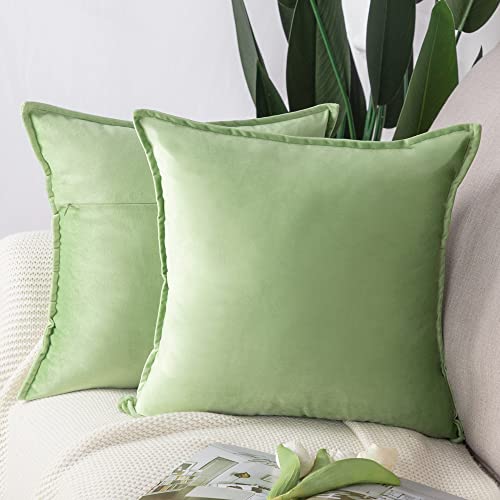 Madizz 2er Set Samt Dekorativ Zierkissenbezüge Luxus Stil Kissenbezug für Sofa für Schlafzimmer Apfelgrün 45x45 cm Quadrat von Madizz