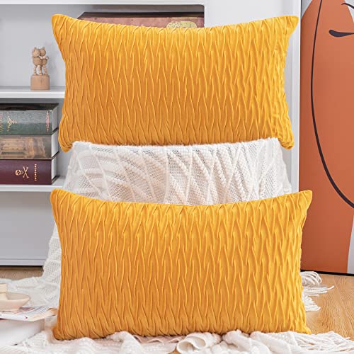 Madizz 2er Set Samt Dekorativ Zierkissenbezüge Luxus Stil Kissenbezug für Sofa für Schlafzimmer Gelb 30x50 cm Rechteckigig von Madizz