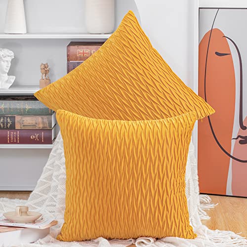 Madizz 2er Set Samt Dekorativ Zierkissenbezüge Luxus Stil Kissenbezug für Sofa für Schlafzimmer Gelb 40x40 cm Quadrat von Madizz
