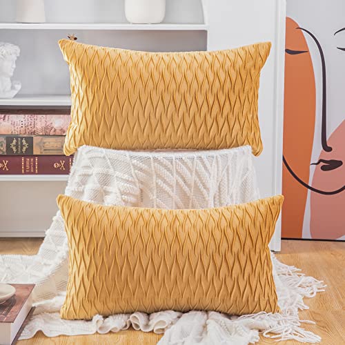 Madizz 2er Set Samt Dekorativ Zierkissenbezüge Luxus Stil Kissenbezug für Sofa für Schlafzimmer Gold 30x50 cm Rechteckigig von Madizz