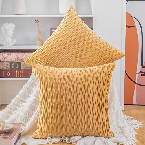 Madizz 2er Set Samt Dekorativ Zierkissenbezüge Luxus Stil Kissenbezug für Sofa für Schlafzimmer Gold 50x50 cm Quadrat von Madizz