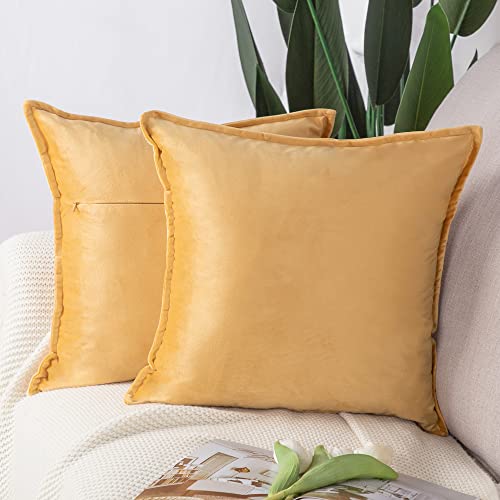 Madizz 2er Set Samt Dekorativ Zierkissenbezüge Luxus Stil Kissenbezug für Sofa für Schlafzimmer Gold 55x55 cm Quadrat von Madizz