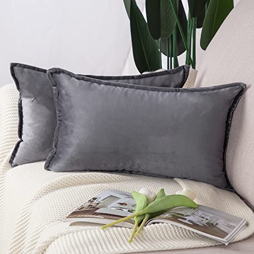 Madizz 2er Set Samt Dekorativ Zierkissenbezüge Luxus Stil Kissenbezug für Sofa für Schlafzimmer Grau 30x50 cm Rechteckigig von Madizz