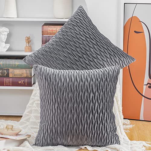 Madizz 2er Set Samt Dekorativ Zierkissenbezüge Luxus Stil Kissenbezug für Sofa für Schlafzimmer Grau 60x60 cm Quadrat von Madizz