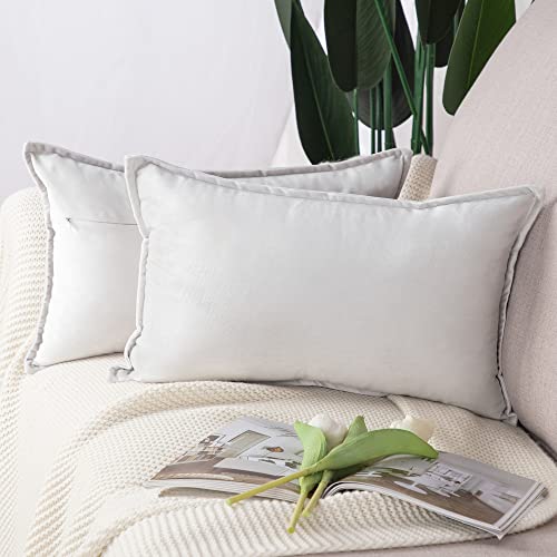 Madizz 2er Set Samt Dekorativ Zierkissenbezüge Luxus Stil Kissenbezug für Sofa für Schlafzimmer Grauweiß 30x50 cm Rechteckigig von Madizz