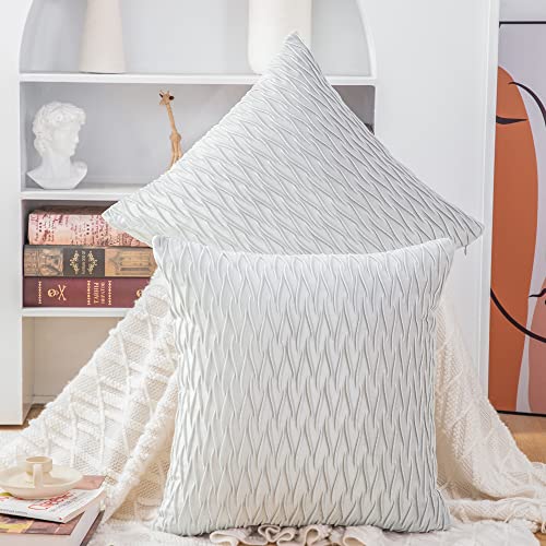 Madizz 2er Set Samt Dekorativ Zierkissenbezüge Luxus Stil Kissenbezug für Sofa für Schlafzimmer Grauweiß 40x40 cm Quadrat von Madizz