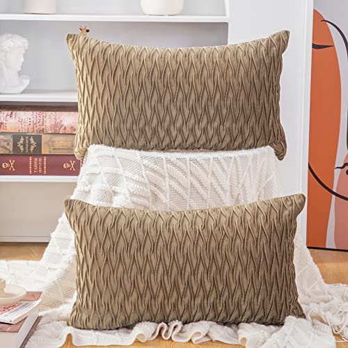 Madizz 2er Set Samt Dekorativ Zierkissenbezüge Luxus Stil Kissenbezug für Sofa für Schlafzimmer Hellbraun 30x50 cm Rechteckigig von Madizz