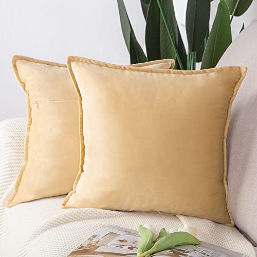 Madizz 2er Set Samt Dekorativ Zierkissenbezüge Luxus Stil Kissenbezug für Sofa für Schlafzimmer Khaki 40x40 cm Quadrat von Madizz