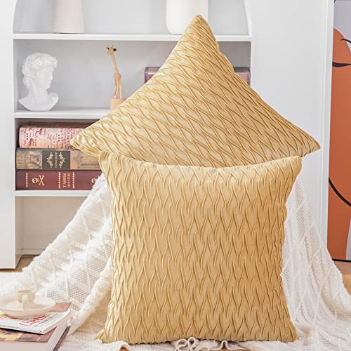 Madizz 2er Set Samt Dekorativ Zierkissenbezüge Luxus Stil Kissenbezug für Sofa für Schlafzimmer Khaki 45x45 cm Quadrat von Madizz