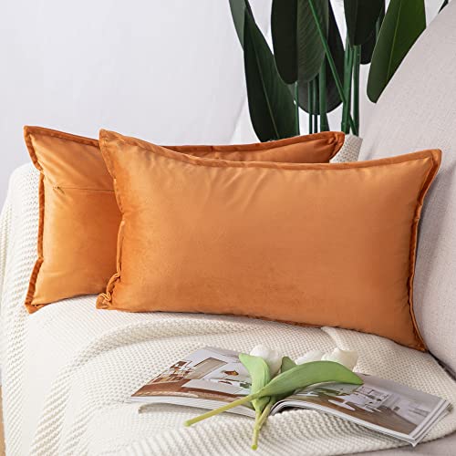 Madizz 2er Set Samt Dekorativ Zierkissenbezüge Luxus Stil Kissenbezug für Sofa für Schlafzimmer Orange 30x50 cm Rechteckigig von Madizz