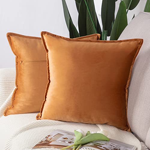 Madizz 2er Set Samt Dekorativ Zierkissenbezüge Luxus Stil Kissenbezug für Sofa für Schlafzimmer Orange 50x50 cm Quadrat von Madizz