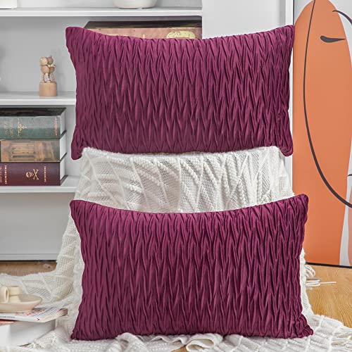 Madizz 2er Set Samt Dekorativ Zierkissenbezüge Luxus Stil Kissenbezug für Sofa für Schlafzimmer Purpurrot 30x50 cm Rechteckigig von Madizz