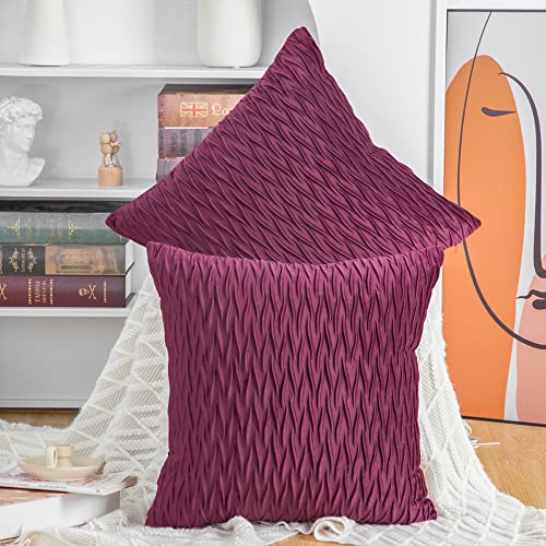 Madizz 2er Set Samt Dekorativ Zierkissenbezüge Luxus Stil Kissenbezug für Sofa für Schlafzimmer Purpurrot 65x65 cm Quadrat von Madizz
