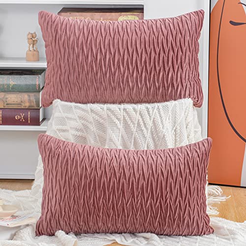 Madizz 2er Set Samt Dekorativ Zierkissenbezüge Luxus Stil Kissenbezug für Sofa für Schlafzimmer Rosa 30x50 cm Rechteckigig von Madizz