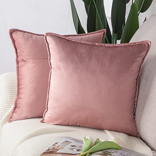 Madizz 2er Set Samt Dekorativ Zierkissenbezüge Luxus Stil Kissenbezug für Sofa für Schlafzimmer Rosa 40x40 cm Quadrat von Madizz