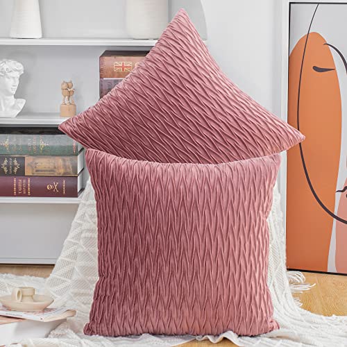 Madizz 2er Set Samt Dekorativ Zierkissenbezüge Luxus Stil Kissenbezug für Sofa für Schlafzimmer Rosa 45x45 cm Quadrat von Madizz