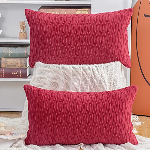 Madizz 2er Set Samt Dekorativ Zierkissenbezüge Luxus Stil Kissenbezug für Sofa für Schlafzimmer Rot 30x50 cm Rechteckigig von Madizz