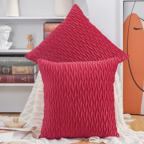 Madizz 2er Set Samt Dekorativ Zierkissenbezüge Luxus Stil Kissenbezug für Sofa für Schlafzimmer Rot 50x50 cm Quadrat von Madizz