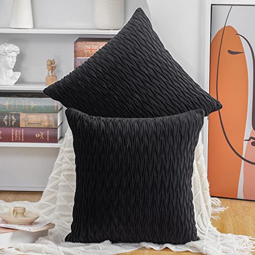 Madizz 2er Set Samt Dekorativ Zierkissenbezüge Luxus Stil Kissenbezug für Sofa für Schlafzimmer Schwarz 40x40 cm Quadrat von Madizz