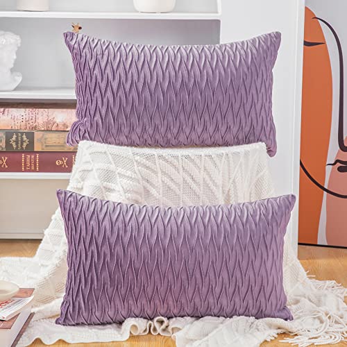 Madizz 2er Set Samt Dekorativ Zierkissenbezüge Luxus Stil Kissenbezug für Sofa für Schlafzimmer Violett 30x50 cm Rechteckigig von Madizz