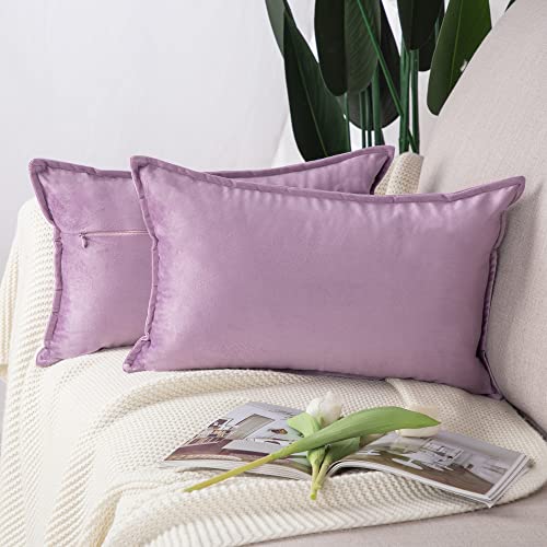 Madizz 2er Set Samt Dekorativ Zierkissenbezüge Luxus Stil Kissenbezug für Sofa für Schlafzimmer Violett 30x50 cm Rechteckigig von Madizz