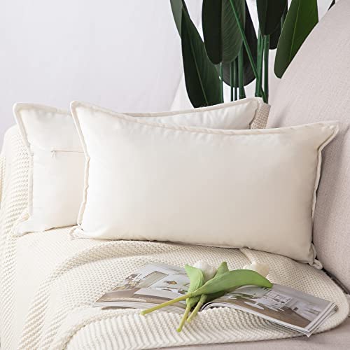 Madizz 2er Set Samt Dekorativ Zierkissenbezüge Luxus Stil Kissenbezug für Sofa für Schlafzimmer Weiß 30x50 cm Rechteckigig von Madizz