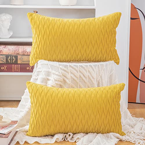 Madizz 2er Set Samt Dekorativ Zierkissenbezüge Luxus Stil Kissenbezug für Sofa für Schlafzimmer Zitronengelb 30x50 cm Rechteckigig von Madizz