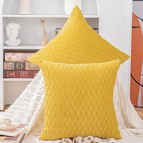Madizz 2er Set Samt Dekorativ Zierkissenbezüge Luxus Stil Kissenbezug für Sofa für Schlafzimmer Zitronengelb 60x60 cm Quadrat von Madizz