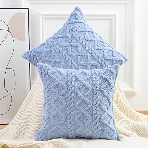 Madizz 2er Set Sanft Kurze Wolle Fleece Dekorativ Zierkissenbezüge Luxus Stil Kissenbezug für Sofa für Schlafzimmer Blau 35x35 cm Quadrat von Madizz